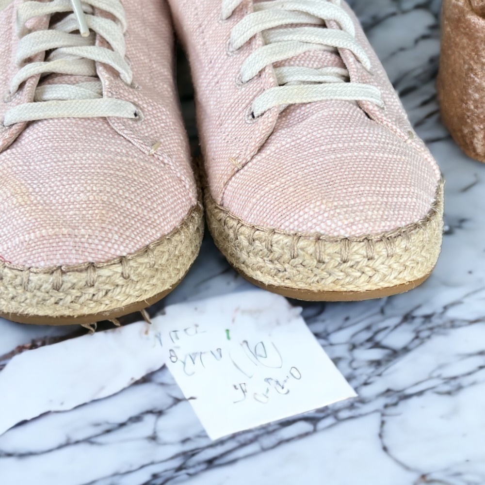 Toms Linen Espadrille Pink Lace Up Sneakers Size 6 - Picture 10 of 13